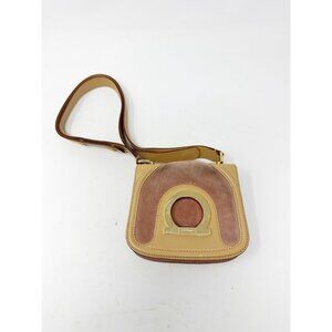 Salvatore Ferragamo Crossbody Bag Tan Mauve Suede Leather Gold Gancini Vintage